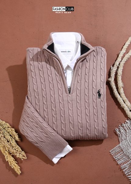 Polo Ralph Lauren Cable Knit Half Zip Jumper Caffe Fashion Club