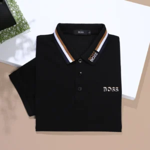 Boss Polo Shirt buttons Black