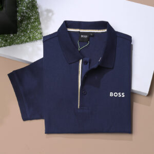 Boss Polo Shirt Cotton with Buttons Navy