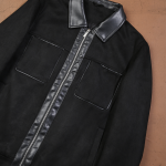 Suede jacket with leather polo collar
